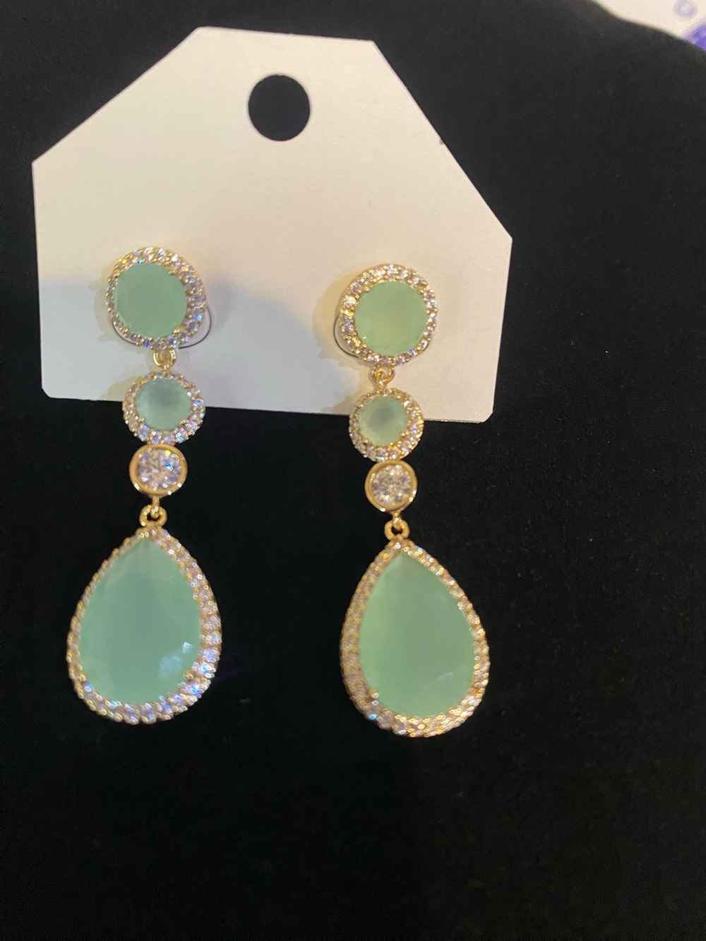 Gold-Plated Green Teardrop Drop Earrings - Elegant Women Jewelry